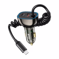 BWOO CC96C 30W PD car lādētājs 1x USB-C 1x USB port with USB-C kabelis pelēks