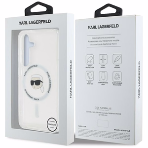 Viedtālruņa apvalks Karl Lagerfeld Button Karl Head Printed Logo Magnētiskais Samsung Galaxy S25 balts