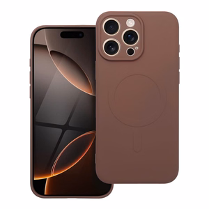 Case for iPhone 17 Pro Max / 18 Pro Max (low camera edge) Silicone Mag Cover compatible with MagSafe (camera protection) brown