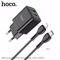 Lādētājs Hoco "N28" Melns (PD20W / QC3.0) + "Type-C / Lightning" 100cm kabelis