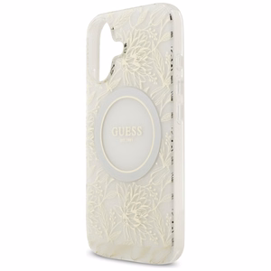 Guess IML Flowers Electro Pearl Strap MagSafe viedtālruņa apvalks iPhone 17 - balts