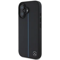 Mercedes MB Blue Line ādas magnētiskais iPhone 16 viedtālruņa apvalks - melns