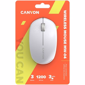 CANYON MW-04 abām rokām piemērota bezvadu BT pele, 1200 dpi, balta