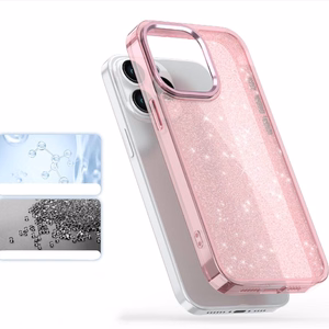 Spīdīgs viedtālruņa apvalks iPhone 16 Pro - rozā ar spīdumiem
