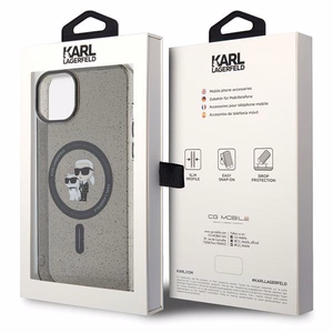 Viedtālruņa apvalks Karl Lagerfeld Karl&Choupette Glitter Magnētiskais MagSafe iPhone 15 Plus - melns (m)