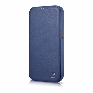 iCarer CE Premium ādas folio viedtālruņa apvalks iPhone 14 Plus magnētiskais atveramais ādas folio apvalks MagSafe zila