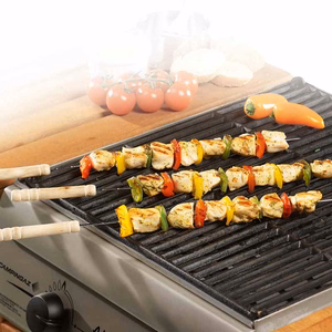 BBQ nerūsējošā tērauda grila iesmi ar koka rokturiem, 38 cm, 4 gab.