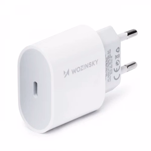 Lādētājs Wozinsky Quick Charge, balts PD 20W + Type-C / Lightning balts kabelis 100cm