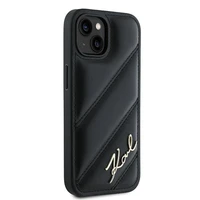 Karl Lagerfeld diagonāli stepēts Script viedtālruņa apvalks iPhone 15 Plus / 14 Plus - melns