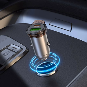 Car charger Hoco USB A + USB C QC3.0 PD 43W + cable USB C to USB C NZ16A metal gray
