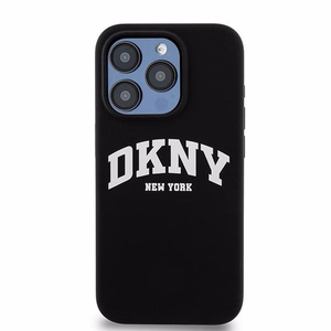 DKNY Šķidrs silikona balts drukāts logotips magnētiskais viedtālruņa apvalks iPhone 14 Pro - melns