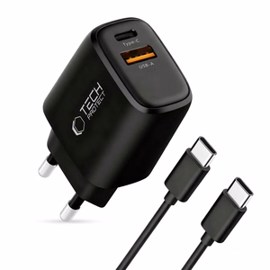 Tech-Protect NCA45W-GAN 2 portu 45 W sienas lādētājs ar USB-C kabeli - melns