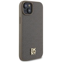 DKNY Ādas raksts metāla logotips Magnētiskais viedtālruņa apvalks iPhone 15 Plus / 14 Plus - brūna