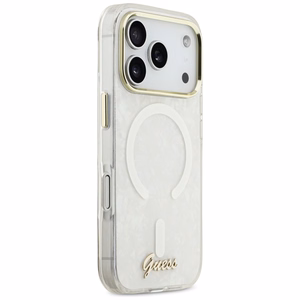 Guess IML Shell Script Metal MagSafe чехол для iPhone 17 Pro Max белый