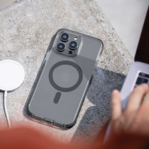 Uniq Combat viedtālruņa apvalks iPhone 14 Pro Max 6.7" ar Magclick uzlādi - melna / betona pelēka