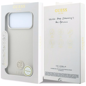 Guess Grained Round Strass Logo MagSafe vāciņš iPhone 18 Pro / 17 Pro – bēšs