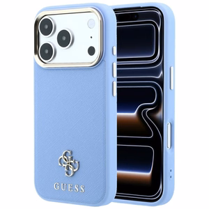 Guess Saffiano Small 4G & Classic Logo vāciņš modelim iPhone 18 Pro / 17 Pro, saderīgs ar MagSafe – gaiši zils