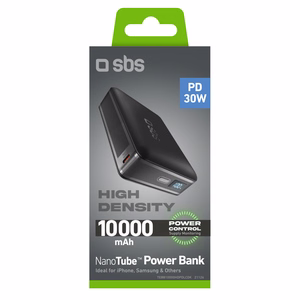 Внешний аккумулятор SBS HD 30 Вт 10000 мАч USB-C с ЖК-дисплеем — чёрный