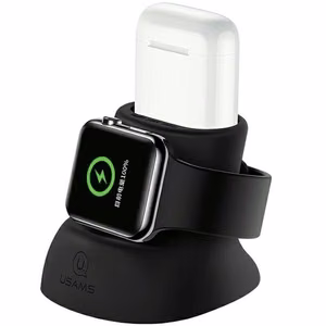 USAMS Silikona 2in1 uzlādes statīvs Apple Watch i AirPods melns ZJ51ZJ01 (US-ZJ051)