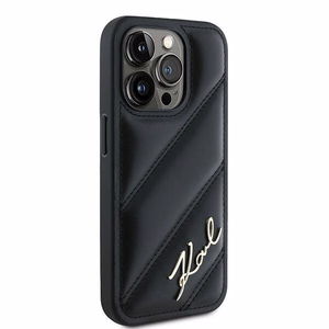 Karl Lagerfeld Diagonal Quilted Script case for iPhone 15 Pro Max - black