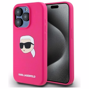 Karl Lagerfeld KLHMP15LSKHPPPLF iPhone 15 Pro 6.1" fuksijas/fuksijas cietais apvalks Silikona Karl galvas apdruka MagSafe