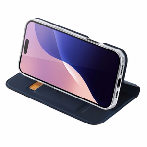 Dux Ducis Skin Pro viedtālruņa apvalks iPhone 16 Pro Max ar atveramu vāciņu un karšu nodalījumu - zils