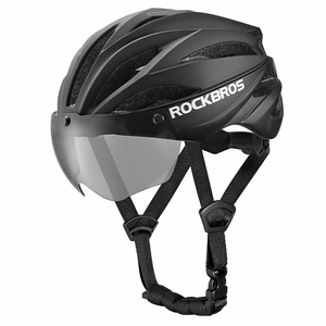 Rockbros velosipēda ķivere ar vizieri un noņemamām UV aizsargbrillēm, unisex - melna/brūna