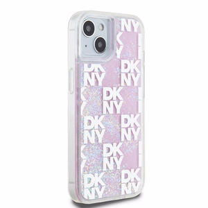 DKNY šķidrā spīduma vairāku logotipu viedtālruņa apvalks iPhone 15 / 14 / 13 - rozā