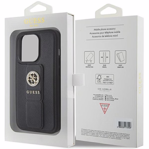 Guess viedtālruņa apvalks ar statīvu Grip Stand 4G Saffiano Strass iPhone 15 Pro Max - melns