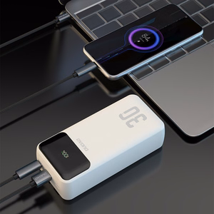 Dudao K15Max 30000mAh PD 22,5W ārējā baterija ar USB-C un Lightning kabeļiem - balta