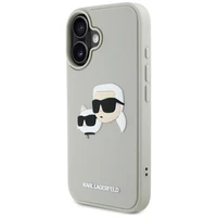 Karl Lagerfeld HC 3D gumijas dubultgalvu iPhone 16 viedtālruņa apvalks - bēšs