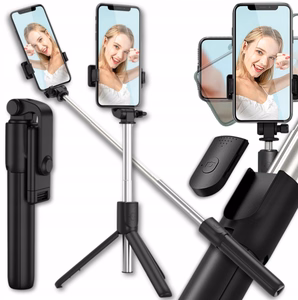 Selfiju nūja WHS1Y teleskopisks statīvs 1m ar telefona turētāju - melna