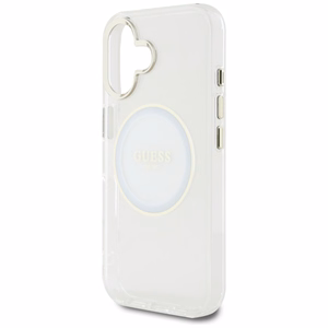 Guess IML Metal Colored Circle Classic Logo Magnētiskais viedtālruņa apvalks iPhone 16 - balts