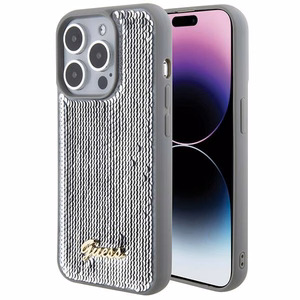 Guess Sequin Script Metal viedtālruņa apvalks iPhone 15 Pro Max - sudraba