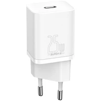 Baseus Si USB-C 25W 3A ātrās uzlādes lādētājs ar USB-C / USB-C 1m kabeli - balts