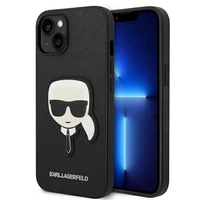 Karl Lagerfeld Saffiano Karl's Head Patch viedtālruņa apvalks iPhone 14 Plus - melns