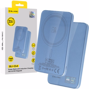 Blavec BJ-04 5000 mAh īpaši plāns magnētisks ārējais akumulators ar MagSafe, 7,8 mm, USB-C, 22,5 W, 3 vienā (PBBJ04-MC5LB) (krāsa: gaiši zila; stikla apdare)