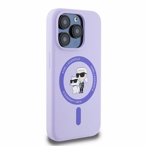 Karl Lagerfeld silikona Karl&Choupette galvu gredzens Magnētiskais viedtālruņa apvalks iPhone 15 Pro - Violets