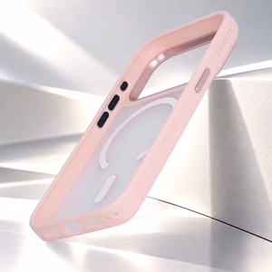 Liavec Cloudy vāciņš ar metāla kameras ietvaru, paredzēts iPhone 18 Pro/17 Pro, rozā (kameras vadības poga)