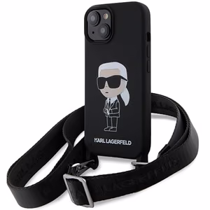 Karl Lagerfeld KLHCP15SSCBSKNK iPhone 15 6.1" cietais apvalks melns/melns Crossbody Silikona Ikonik