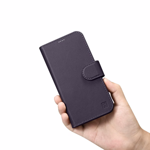 iCarer Viedtālruņa apvalks 2in1 no ādas ar atlokāmu vāciņu Anti-RFID violets iPhone 14 (WMI14220725-DP)