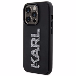 Karl Lagerfeld 3D gumijas spīdīgs logotips viedtālruņa apvalks iPhone 15 Pro Max - melns