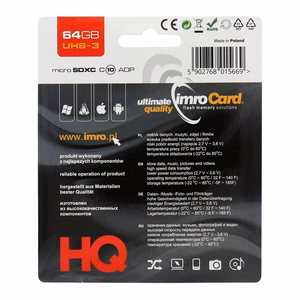 Imro memory card 64GB microSDXC cl. 10 UHS-3 + adapter