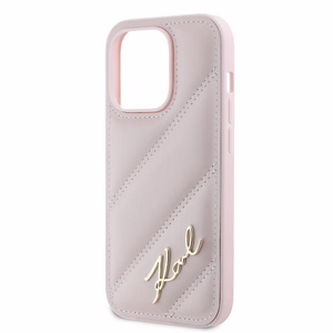 Karl Lagerfeld Diagonal Quilted Script viedtālruņa apvalks iPhone 14 Pro - rozā