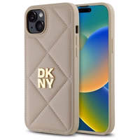 DKNY Quilted Stack Logo viedtālruņa apvalks iPhone 15 Plus - bēšs