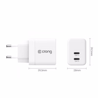 Crong Ultra Compact GaN - tīkla lādētājs 2x USB-C 35W PD 3.0 with PPS (balts)