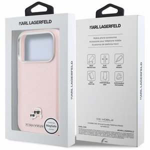 Karl Lagerfeld maciņš iPhone 17 Pro Max 6,9", HC MAGSAFE PU FW ar K&C galvas emblēmu, rozā