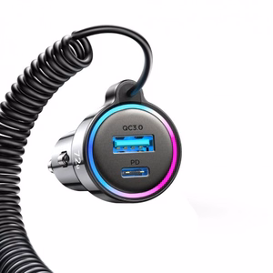 Automašīnas turētājs Joyroom JR-CL07 melns 72W (1xPD / 1xQC3.0 / ar LED apgaismojumu) + Type-C kabelis 160cm