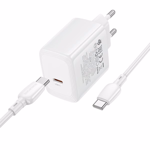 Borofone BN33 Fuente GaN USB-C tīkla lādētājs QC3.0 PD 40W ar USB-C kabeli balts