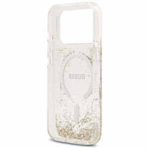 Guess Sveķu apakšas spīdīgs magnētiskais apvalks iPhone 17 Pro - zelta
